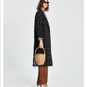 Zara Plaid Checked Double breasted Wool Long Coat Size XS